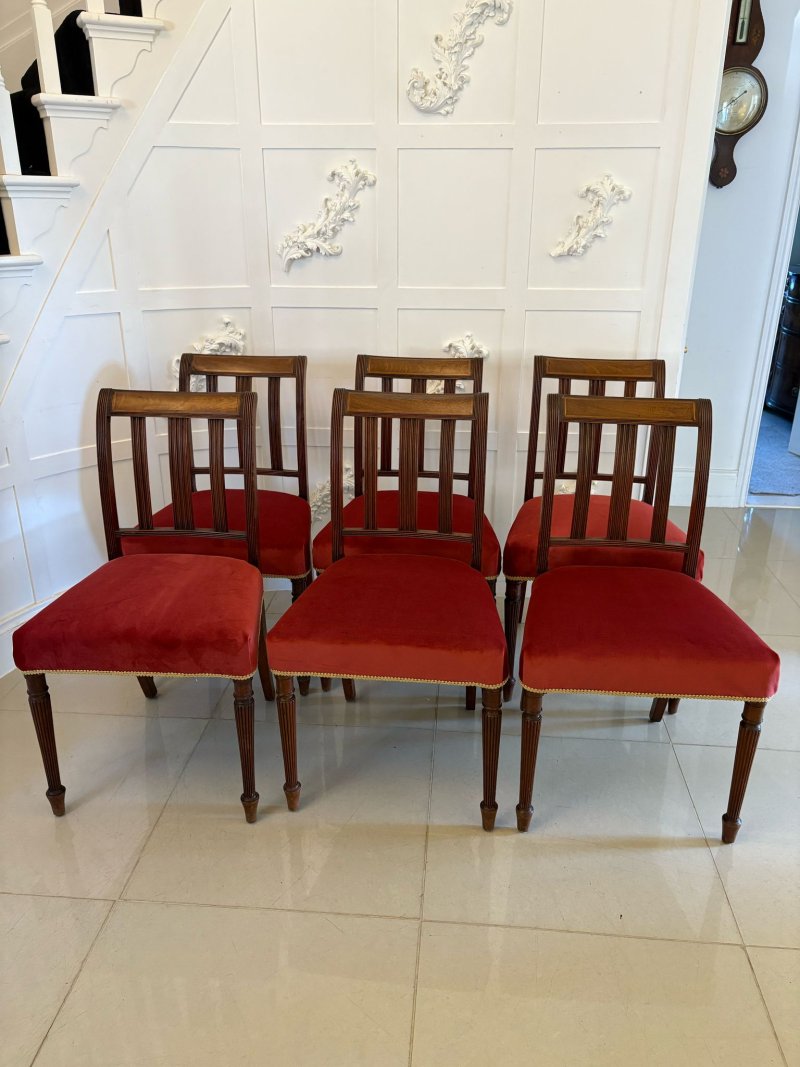 Set of 6 Antique George III Quality Mahogany Inlaid Dining Chairs - Image 3